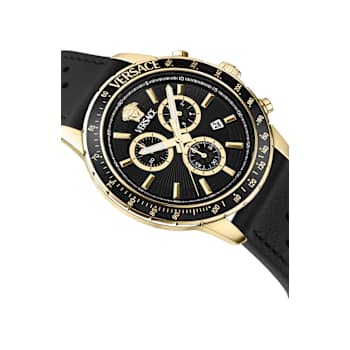 Versace Sport Chrono Black Dial Leather Watch