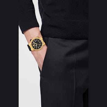 Greca Logo Mens Watch IP Yellow Gold Case Black Guilloché Dial Recycled
PU Strap