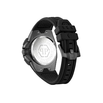 Philipp Plein Octagon Black Dial Black Bezel Black Silicone Strap Watch