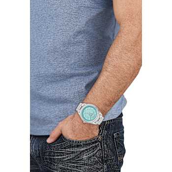 V-Code GMT Blue Sunray Dial Stainless Steel Bracelet Watch