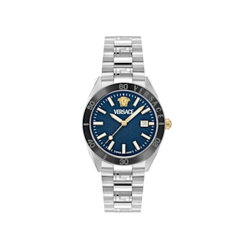 V-Dome Mens Watch Stainless Steel Case Blue Guilloché Dial Stainless
Steel Bracelet