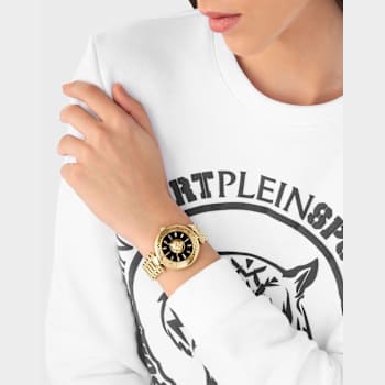 Opium Black Dial IP Yellow Bracelet Watch