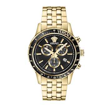 Versace Sport Chrono Black Dial Yellow Stainless Steel Bracelet Watch