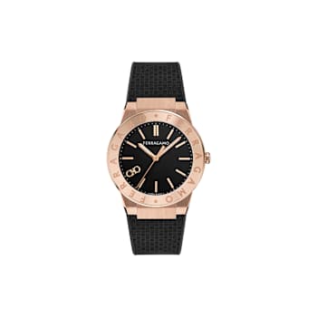 Ferragamo Sapphire Logo Black Matte Dial Recycled PU Watch
