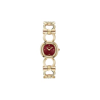 Double Gancini Burgundy Dial Yellow Stainless Steel Bracelet Watch