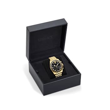 Greca Chrono Wave Black Dial Yellow Stainless Steel Bracelet Watch