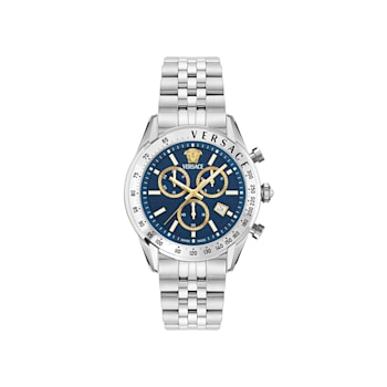 Versace Chrono Master Mens Watch Stainless Steel Case and Bracelet Blue
Guilloché Dial