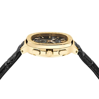 V-Chrono Square Black Dial Leather Strap Watch