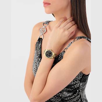 Queen Crystal Black Dial IP Yellow Bracelet Watch