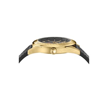 V-Code GMT Black Sunray Dial Leather Strap Watch