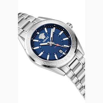 V-Code GMT Blue Sunray Dial Stainless Steel Bracelet Watch