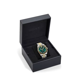 Greca Chrono Wave Green Dial Two-tone Stainless Steel Bracelet Watch