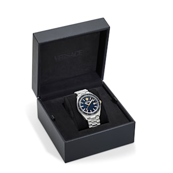 V-Dome Mens Watch Stainless Steel Case Blue Guilloché Dial Stainless
Steel Bracelet