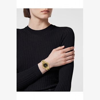 Versace Greca Flourish Black Dial Yellow Stainless Steel Bracelet Watch