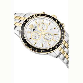 Versace Sport Chrono Silver Tone Dial Two-tone Stainless Steel Bracelet Watch