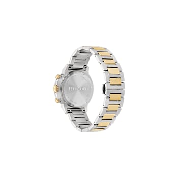 Ferragamo Sport Chrono Green Dial Two-tone Stainless Steel Bracelet Watch