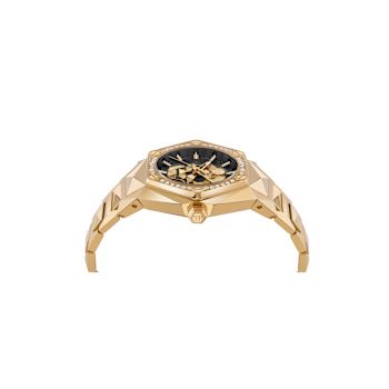 The $kull Spikes Crystal Black Dial IP Yellow Bracelet Watch