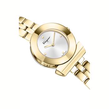 Ferragamo Gancino Silver Tone Dial Yellow Stainless Steel Bracelet Watch