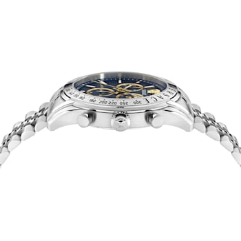 Versace Chrono Master Mens Watch Stainless Steel Case and Bracelet Blue
Guilloché Dial