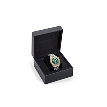 Versace Chrono X Green Dial Two-tone Bracelet Watch