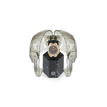 Philipp Plein Octagon Beige Dial Yellow Bezel Black Silicone Strap Watch