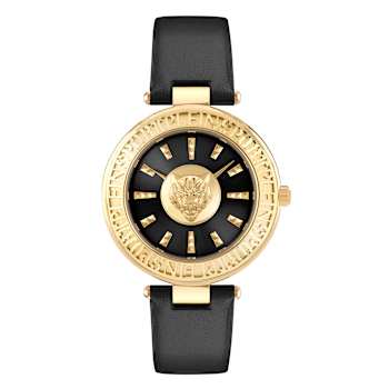 Opium Black Dial Leather Strap Watch