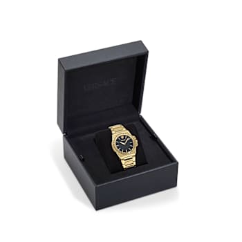 Greca Reaction Black Dial Yellow Stainless Steel Bracelet Watch
