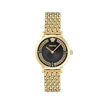 Greca Fortuna Black Dial Yellow Stainless Steel Bracelet Watch