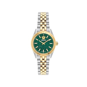 V-Code Womens Watch Two Tone Case Green Guilloché Dial Two Tone Bracelet
