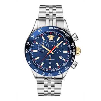 Versace Hellenyium Blue Sunray Dial Chrono Bracelet Watch