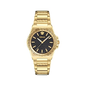 Greca Reaction Black Dial Yellow Stainless Steel Bracelet Watch