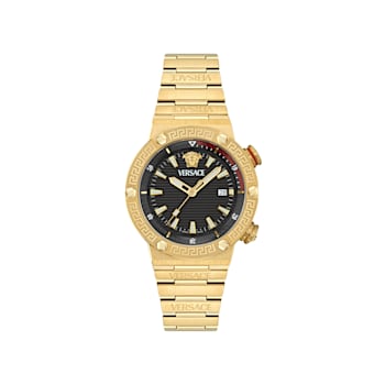 Greca Logo Mens Watch IP Yellow Gold Case Black Guilloché Dial IP Yellow
Gold Bracelet