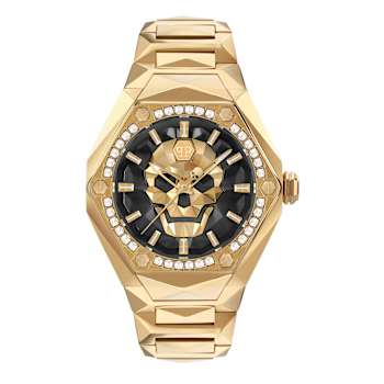 The $kull Spikes Crystal Black Dial IP Yellow Bracelet Watch