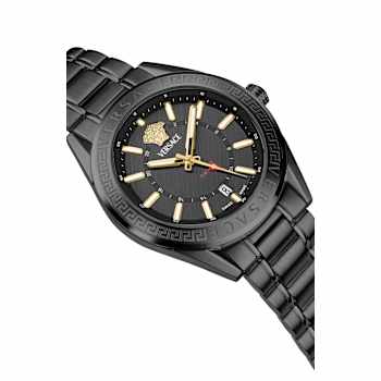V-Code GMT Black Sunray Dial Black Stainless Steel Bracelet Watch