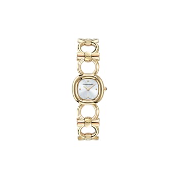Double Gancini Silver Tone Dial Yellow Stainless Steel Diamond Watch