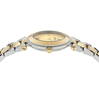 Versace Reve Womens Watch Two Tone Case Gold Guilloché Dial Two Tone Bracelet
