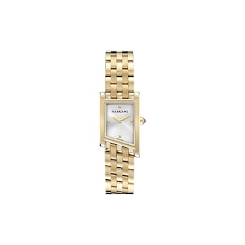 Ferragamo Asymetrique Silver Tone Yellow Stainless Steel Bracelet Watch