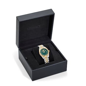 V-Code Womens Watch Two Tone Case Green Guilloché Dial Two Tone Bracelet