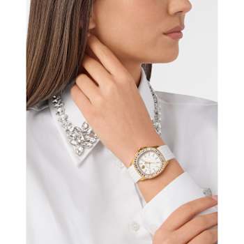 The $pectre Lady White Dial Silicone Strap Crystal Watch