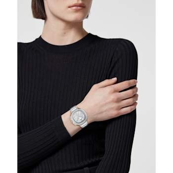V-Chrono Square Silver Tone Dial Stainless Steel Bracelet Watch