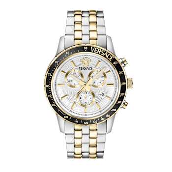 Versace Sport Chrono Silver Tone Dial Two-tone Stainless Steel Bracelet Watch