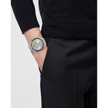 Greca Chrono Wave Silver Tone Dial Two-tone Stainless Steel Bracelet Watch