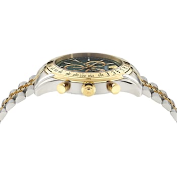 Versace Chrono Master Mens Watch Two Tone Case Green Guilloché Dial Two
Tone Bracelet
