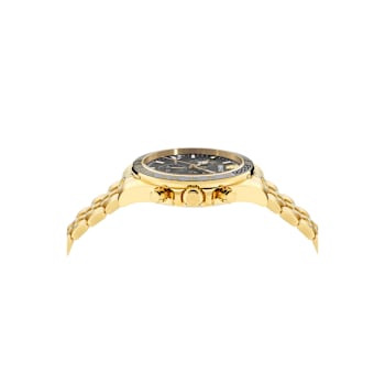 Greca Chrono Wave Black Dial Yellow Stainless Steel Bracelet Watch