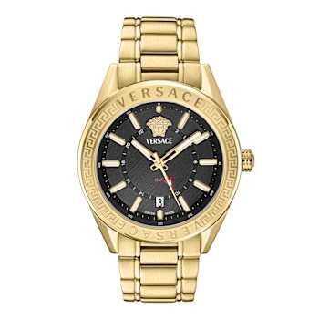 V-Code GMT Black Sunray Dial Yellow Stainless Steel Bracelet Watch