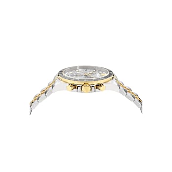 Greca Chrono Wave Silver Tone Dial Two-tone Stainless Steel Bracelet Watch