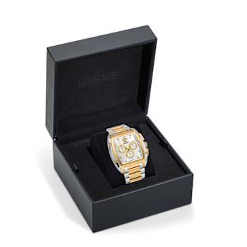 Versace Dominus Silver Tone Dial Two-tone Stainless Steel Chronograph Watch