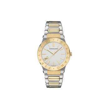 Ferragamo Sapphire Logo White Matte Dial Two-tone Stainless Steel
Bracelet Watch