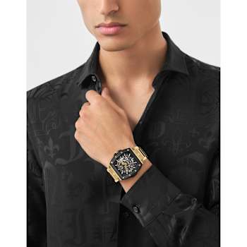 The $keleton 2.0 Black Skeleton Dial Yellow Stainless Steel Automatic Watch