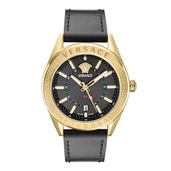 V-Code GMT Black Sunray Dial Leather Strap Watch